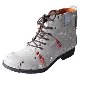 Maia TMA Eyes Silver Leather Glitter Patchwork Women’s Ankle Boots Size 6.5